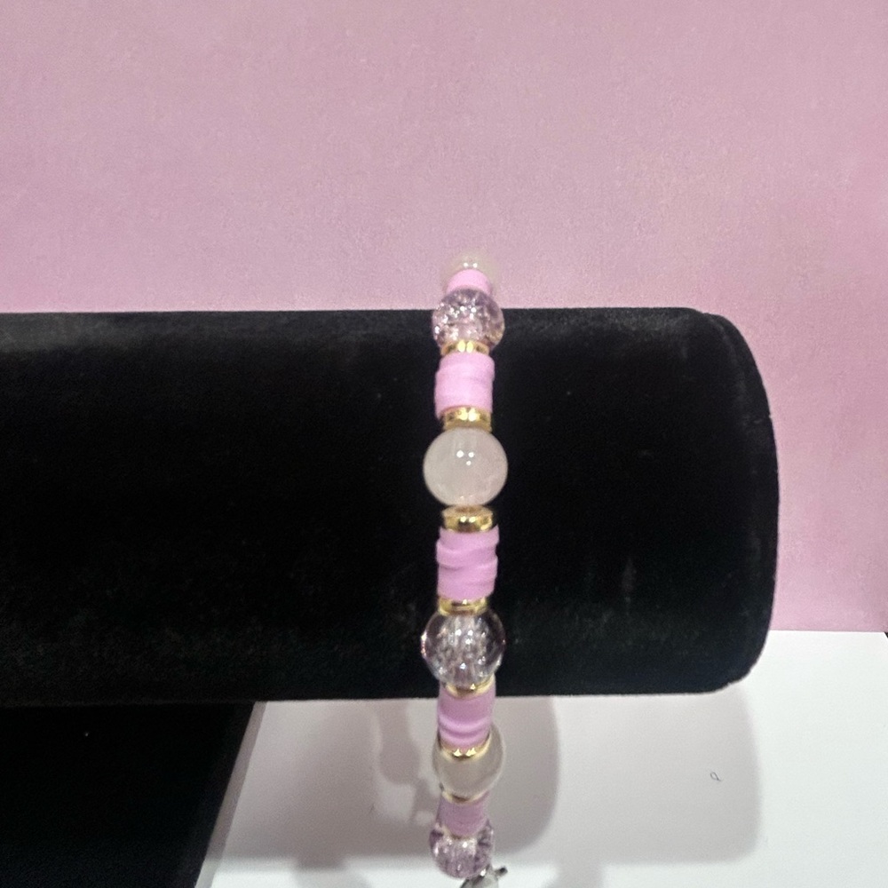 Pink Beaded Heart Stackable Bracelet Set - image 2